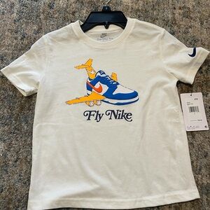 Nike Kids White Tee with Blue & Orange Sneaker Plane Graphic